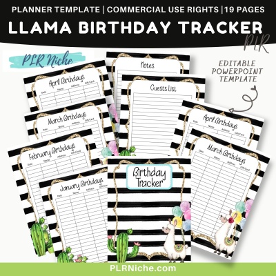 Llama Birthday Tracker Template PLR