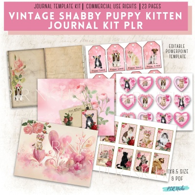 Vintage Shabby Puppy & Kitten Valentine Journal Kit PLR