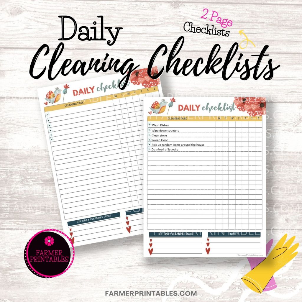 Daily Cleaning Checklists Printables