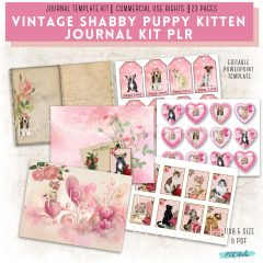 Vintage Shabby Puppy Kitten Journal Kit PLR