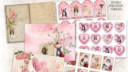 Vintage Shabby Puppy Kitten Journal Kit PLR